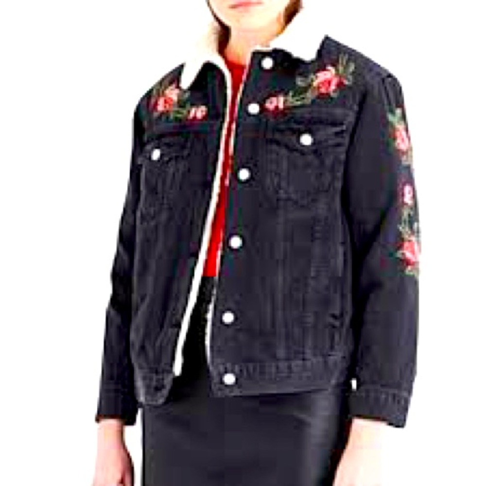 TopShop Oversized Embroidered Denim Jacket Size 0